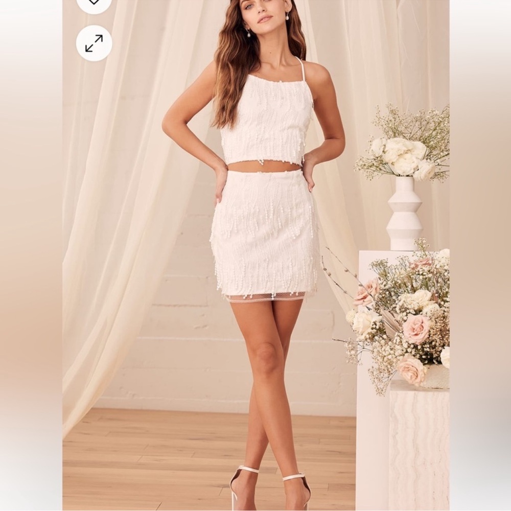 Lulu’s dancing in a dream lace up two pieces mini dress